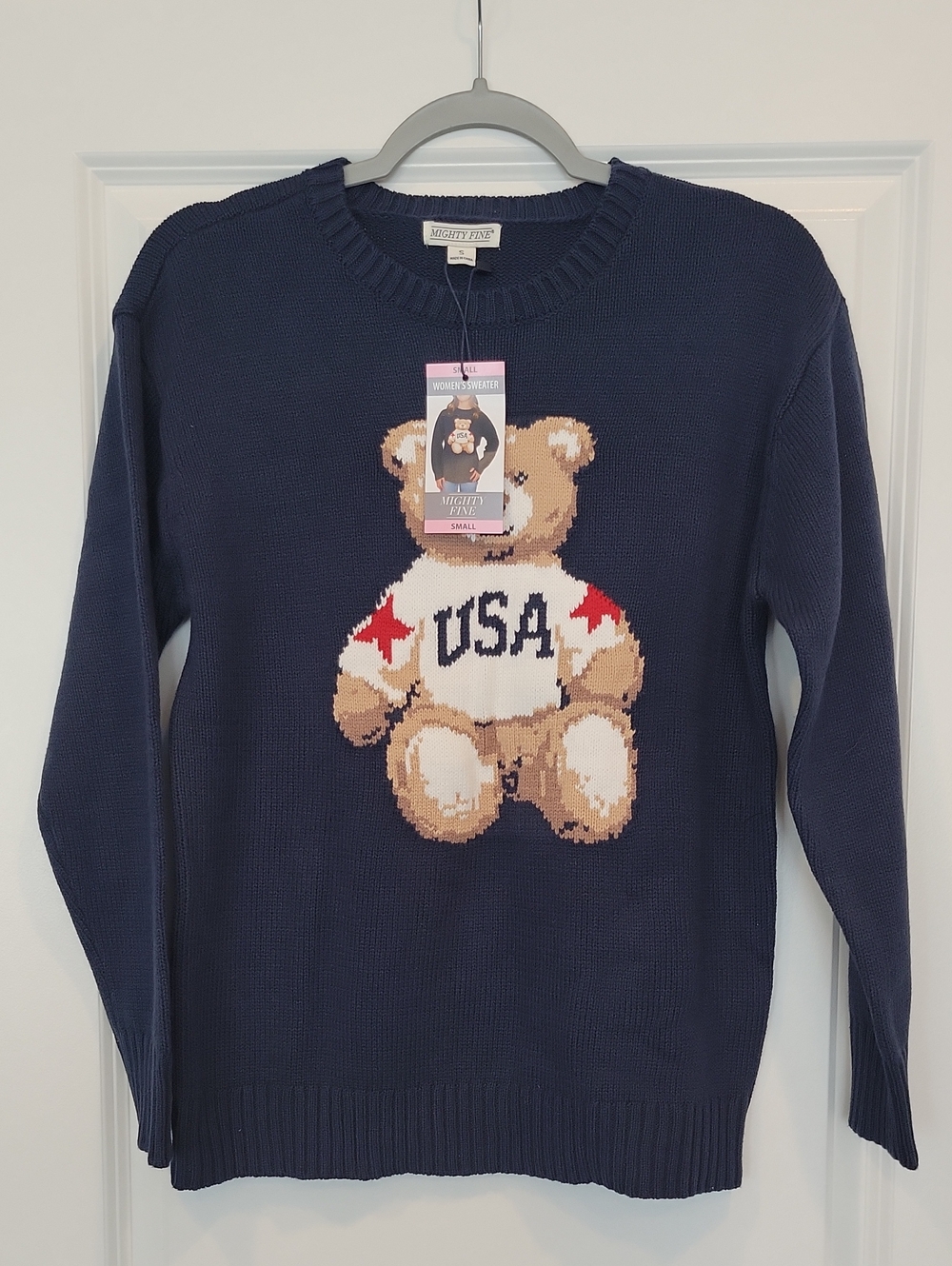 Mighty Fine Navy Blue Teddy Bear Sweater Small NWT
